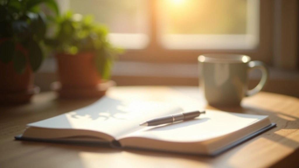 Persoon schrijft in dagboek bij ochtendlicht, koffie naast zich, doelstellingen notitieboek