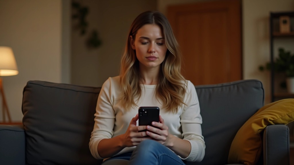 Persoon zittend op bank, bewust aan het afzien van telefoon, sterke wilskracht