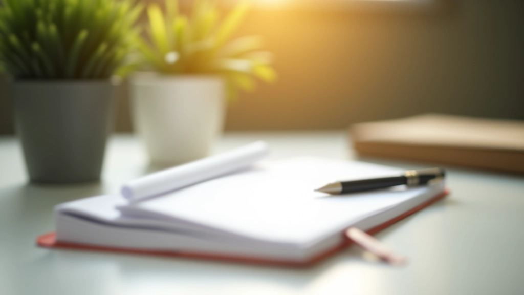 Tafel met notitieboek en pen, telefoon ligt opzij, focus op schrijven en planning